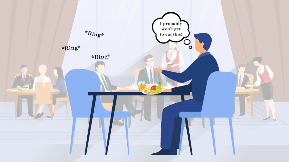 Hotel Duty Manager sitting down to eat lunch when his phone rings. Article A Day in the life of a hotel duty manager by MY RANGGO Hospitality Magazine