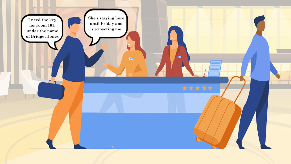 Guest requesting a key to a hotel guest room at Front Desk. Article The 5 Commandments of Hotel Guest Privacy by MY RANGGO Hospitality Magazine