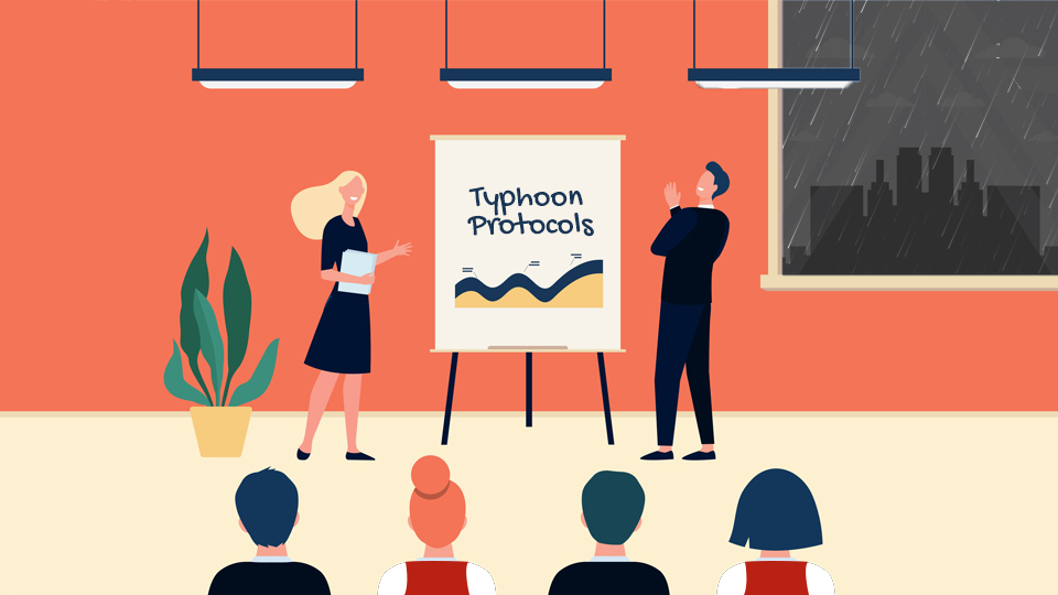 Hotel Managers teaching staff about their Typhoon Emergency Protocols. Article A Hoteliers Role During Natural Disasters by MY RANGGO Hospitality Magazine Philippines