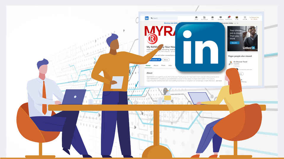 Feature Image of 3 people in a meeting and a screen: LinkedIn Employee Advocacy Program