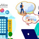 Graphic of a hotel and its social media bookingcialbooking channel