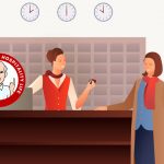 Guest talking to Front Desk Hotel employee