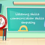 Man standing in front of a chalk board with Communication Skills, Empathy and Listening skills written on it