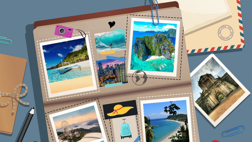 Suitcase with photos of Philippine tourism destinations open at June 2021 Top Hospital Trends 2023