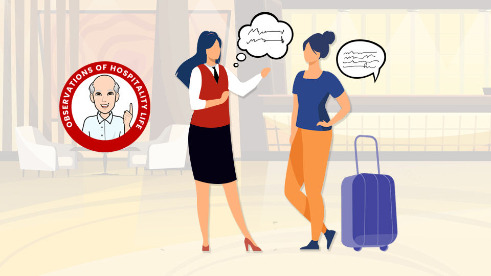 Hotelier and guest talking in the lobby: Article Listening Skills Do You Listen To Reply by MY RANGGO Hospitality Magazine