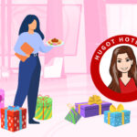 Woman surrounded by presents and holding a plate of food. Article 10 Hotelier owned businesses to support by MY RANGGO Hospitality Magazine