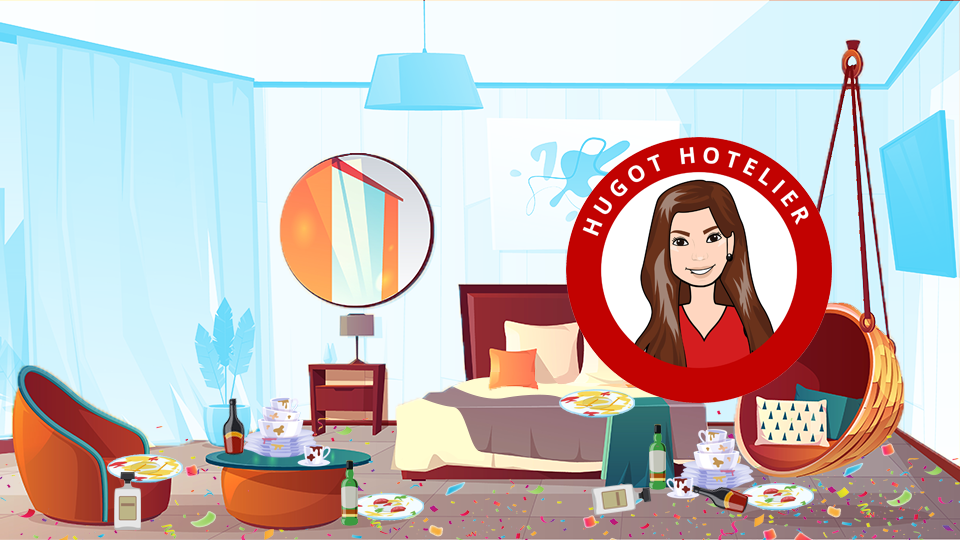 Hotel Room full of dirty plates, bottles and glasses, streamers, balloons. Article Employee Perks The Do's & Don'ts of Checking-in as a hotelier by MY RANGGO Hospitality Magazine Philippines