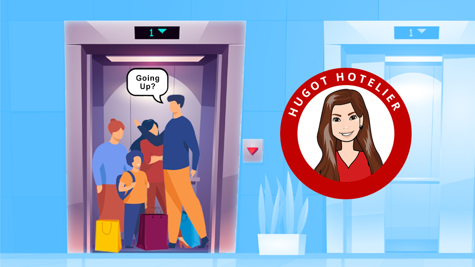 Person getting in to an elevator with other people and asking automatically if they're "going up". Article  Tell Me You’re a Hotelier Without Telling Me That You’re a Hotelier by MY RANGGO Hospitality Magazine