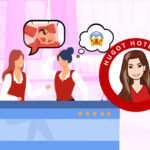 Two hoteliers working front desk, there is a speech bubble above one with a sex scene in it. The 2nd Hotelier has a thought bubble with a shocked emoji. Article: Taboo Topics in the Hospitality Industry by MY RANGGO Hospitality Magazine Philippines