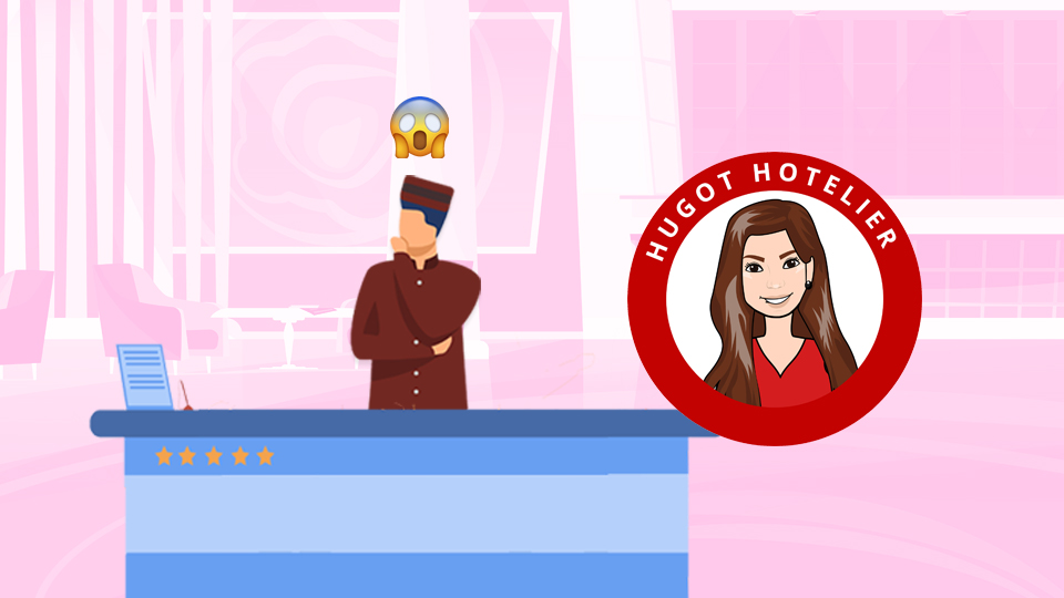 Hotelier standing at Front Desk with the shocked emoji above his head. Article 20 Shocking Hotelier Moments by MY RANGGO Hospitality Magazine