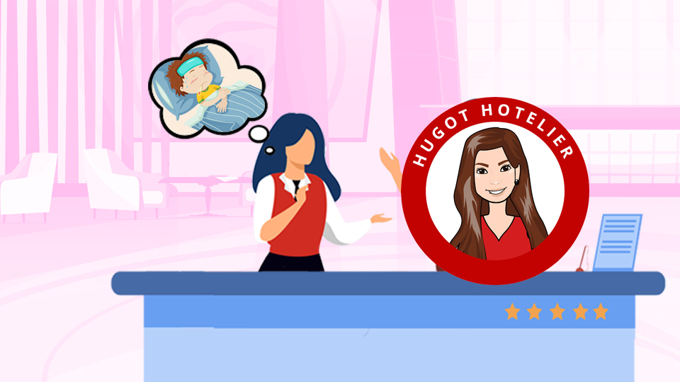 Hotelier at Front Desk thinking about her sick child at home