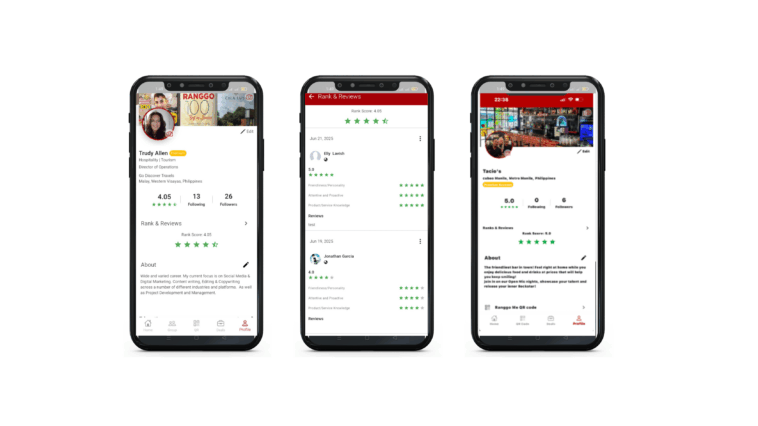 Article Header image showing three phone views of the RANGGO Rank scoring process