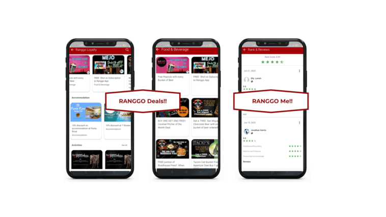 photo images of the RANNGO App, showing RANGGO Deals & the RANGGO Feedback