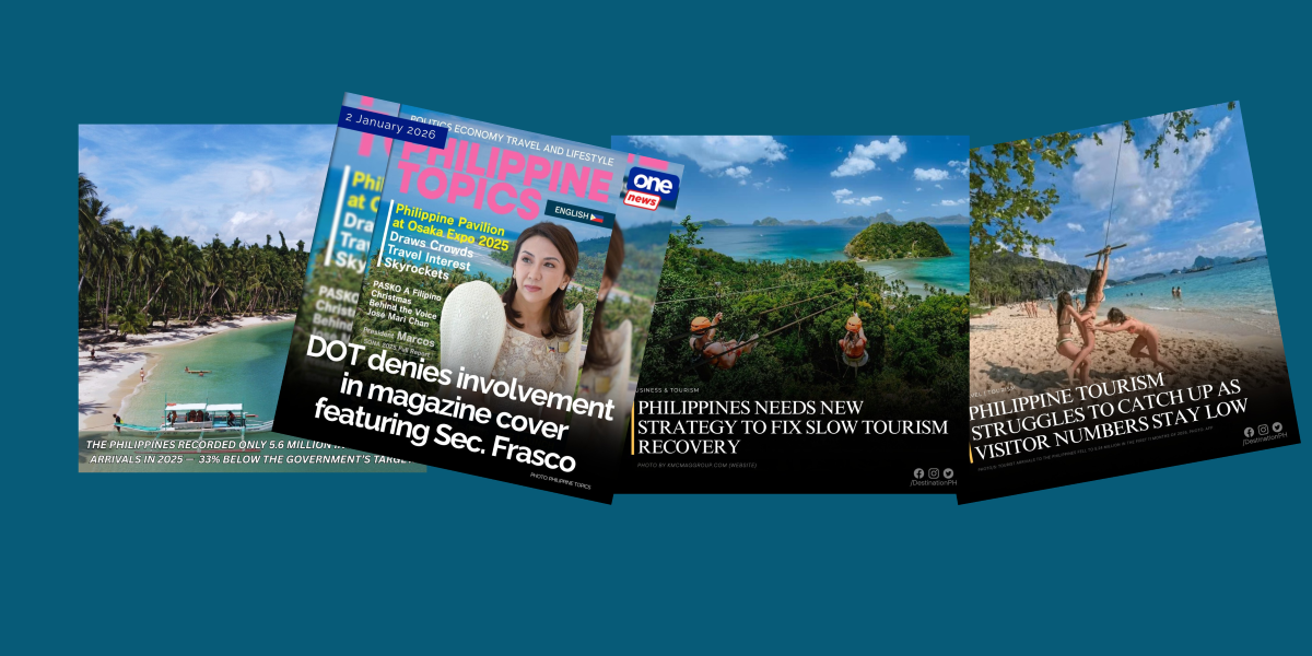 A collection of online articles criticizing the Philippine Department of Tourism, and the Department of Tourism Secretary January 2026